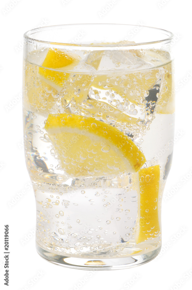 Soda beverage with lemon and ice