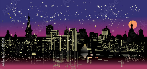 night city under star sky
