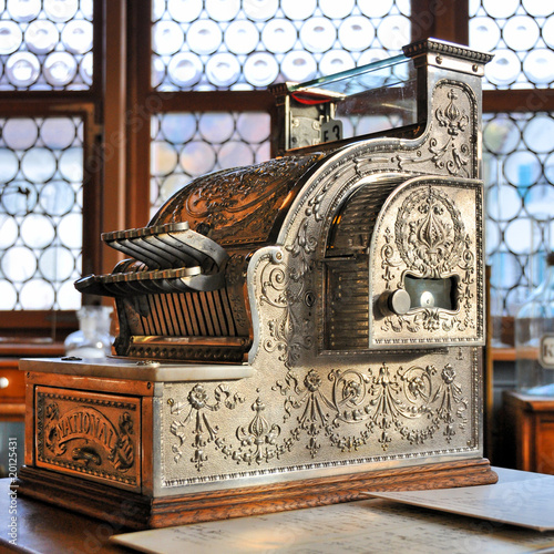 Vintage cash register in an old pharmacy