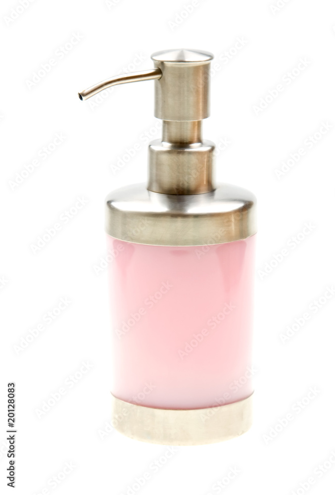Pink liquid soap in pump bottle isolated on white Pink liquid soap in pump bottle isolated on white