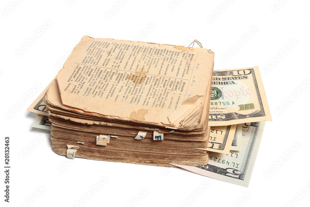 Naklejka premium Old book and money