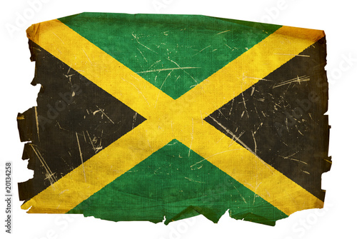 Jamaica Flag old, isolated on white background.