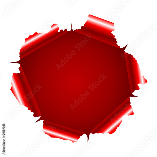 Paper sheet ripped on center with red color inside