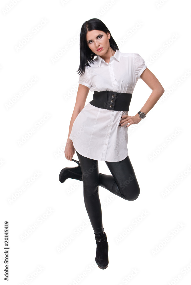 Fototapeta premium Portrait of beautiful fashion woman in black and white suit