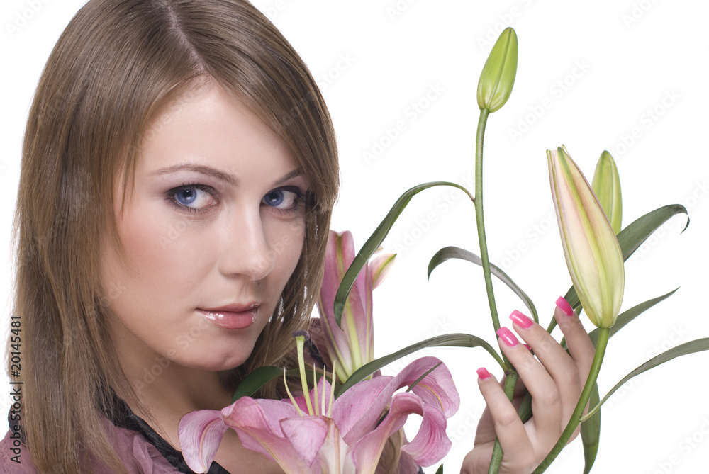 Close up portrait of young beautiful woman with flower Close up portrait of young beautiful woman with flower