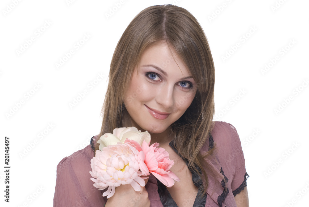 Close up portrait of young beautiful woman with flower Close up portrait of young beautiful woman with flower