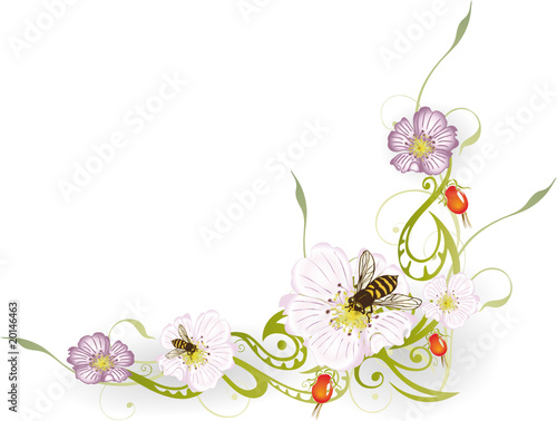 Wildrose, Rosen, Bienen, florale Ranke, Blumen