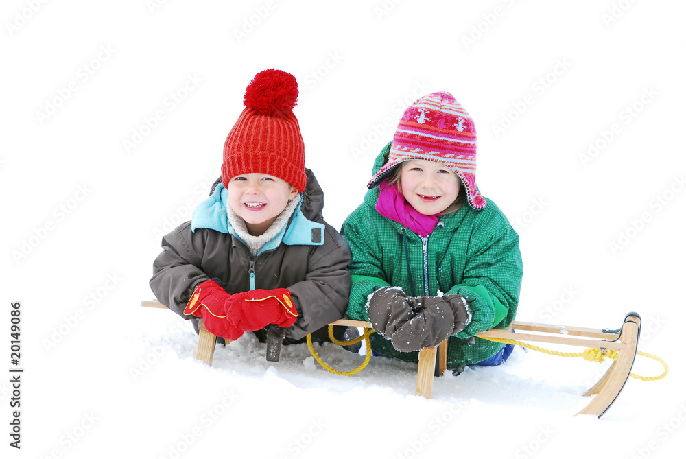Kinder mit Schlitten Stock Photo
