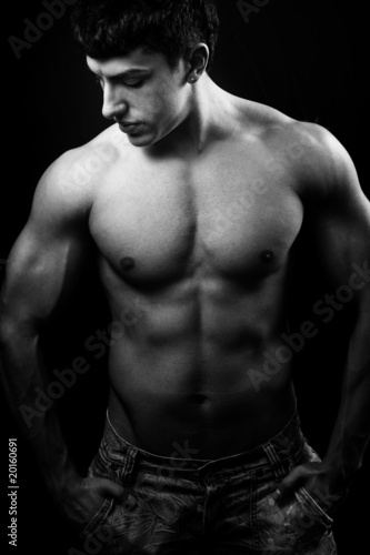 Black and white muscular male torso