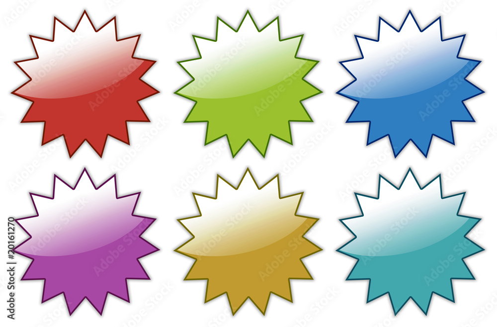 Set of 6 empty sticker buttons in different colors Set of 6 empty sticker buttons in different colors
