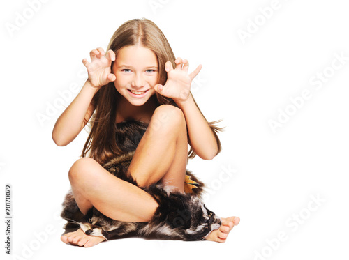 little girl playing in the primitive man