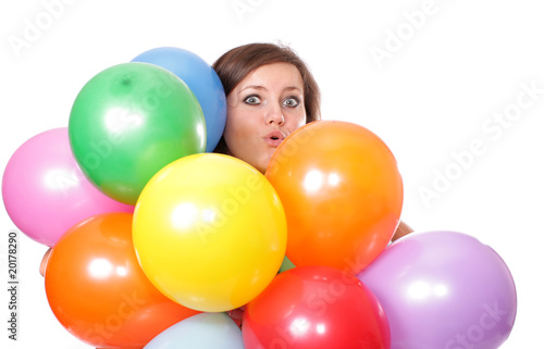 woman with balloons, isolated.