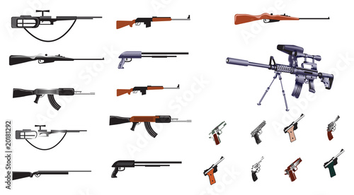 collection of ammuniton, guns, sniper, rifle