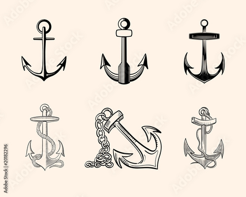 Set of hand-drawn vec tor anchors
