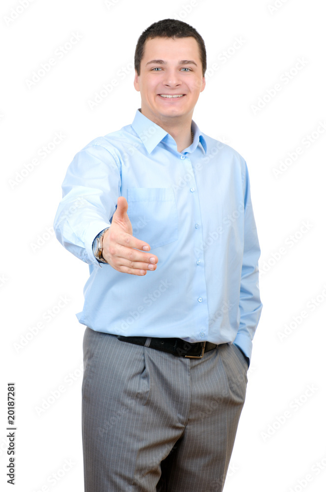 businessman saying welcome isolated on white businessman saying welcome isolated on white