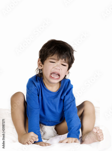 Angry crying toddler boy disabled with cerebral palsy