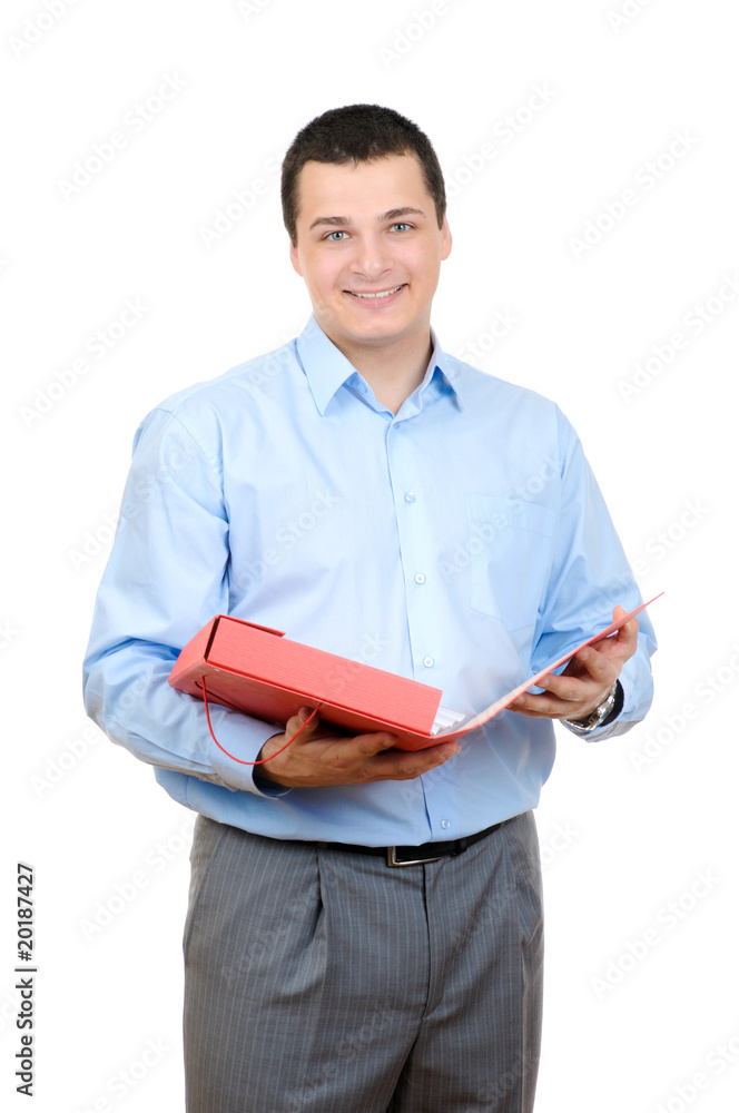 Businessman holding folder isolated on white background Businessman holding folder isolated on white background
