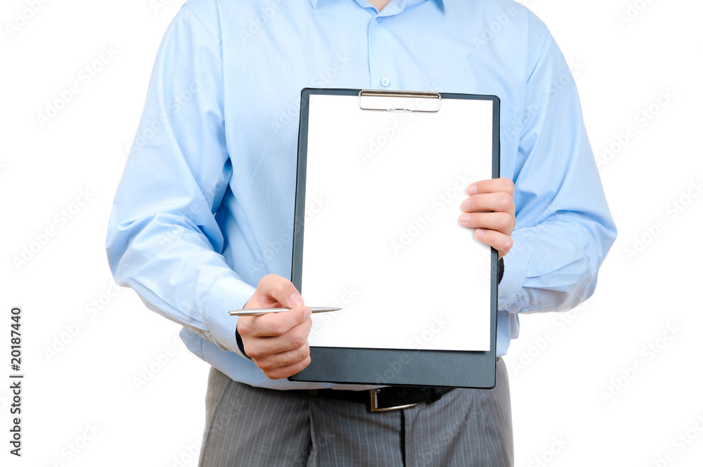 Businessman holding clipboard Businessman holding clipboard