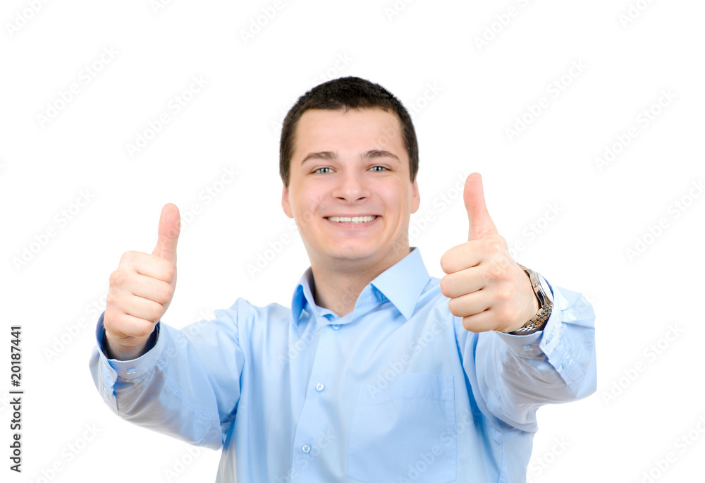 Businessman thumbs up isolated on white background Businessman thumbs up isolated on white background