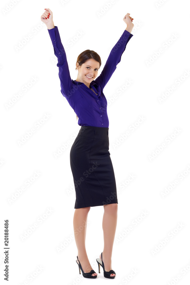 woman cheering with arms in the air woman cheering with arms in the air