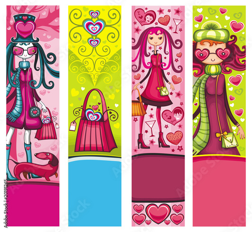 Valentine's Day banners with fashion girls