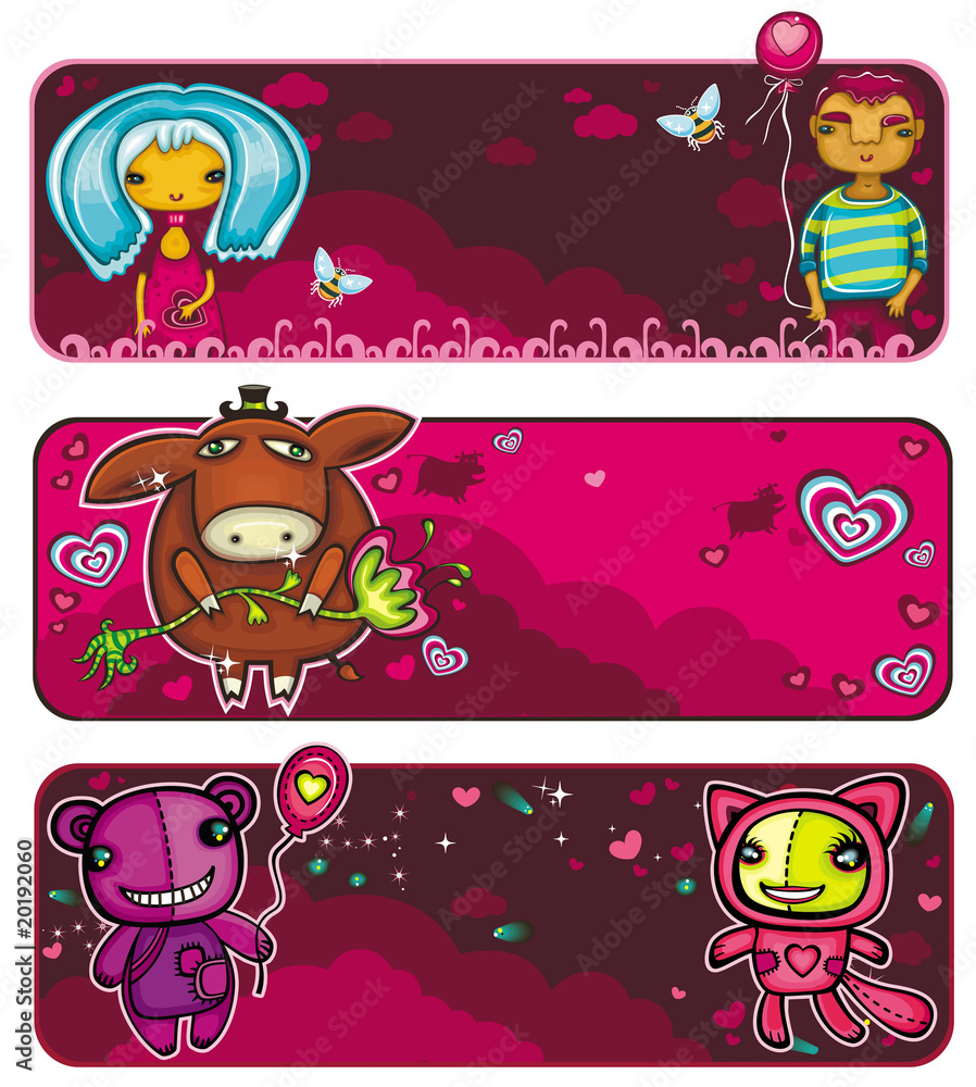 A set of colorful Valentine banners