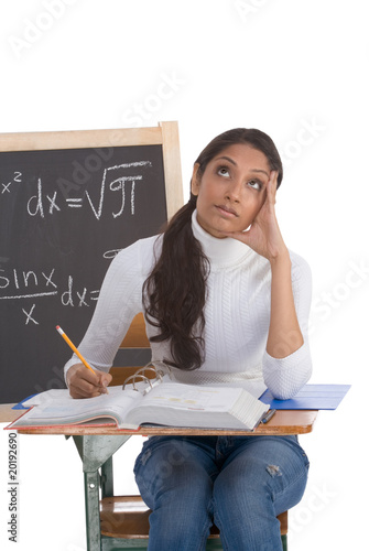 Indian college student woman studying math exam