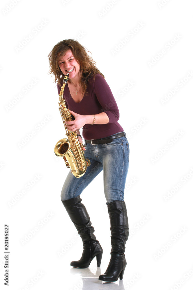 Fototapeta premium smiling girl with sax