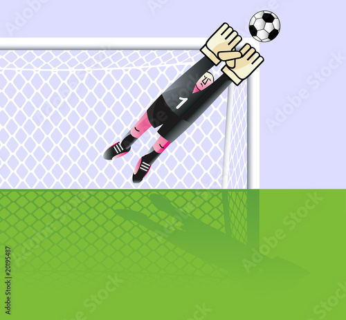 Soccer  goalkeeper is jumping on ball. Detailed goal. Vector.