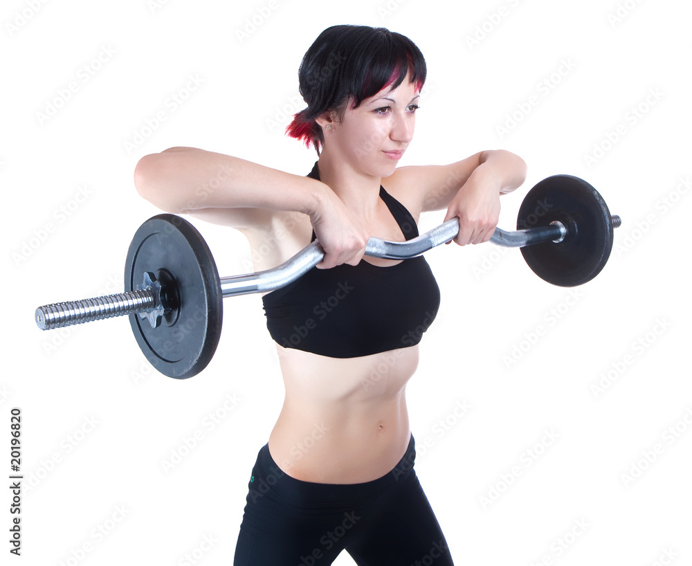 Obraz premium Young woman hang up hands weight