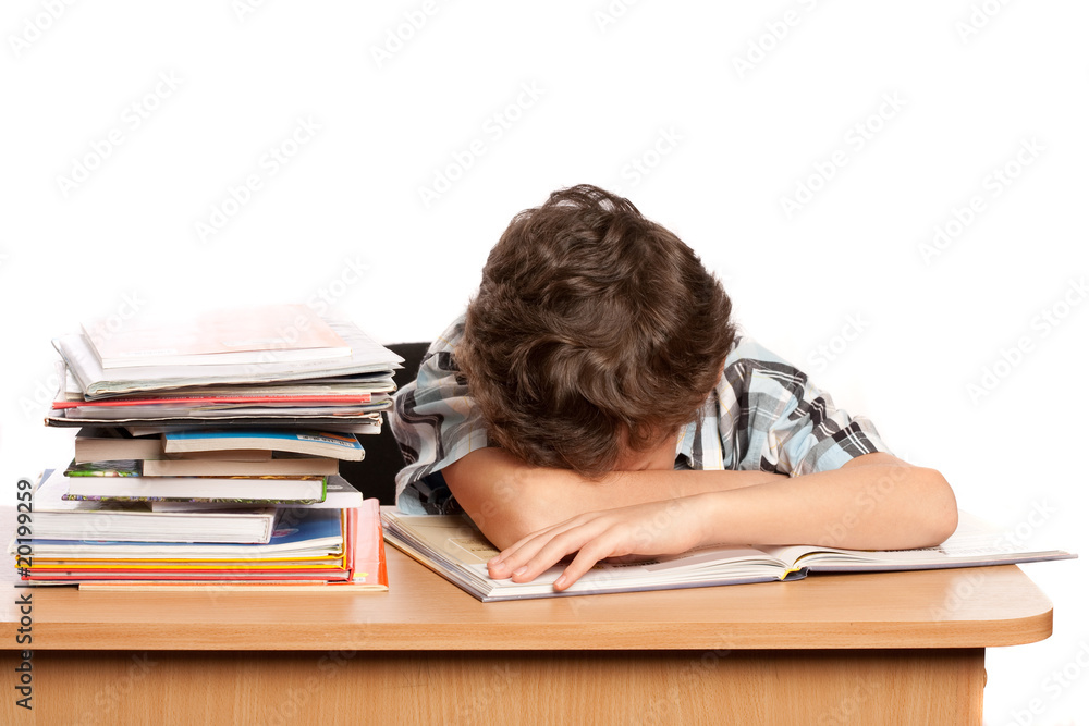 Exhausted schoolboy Exhausted schoolboy
