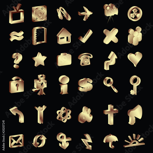 3D gold icons set