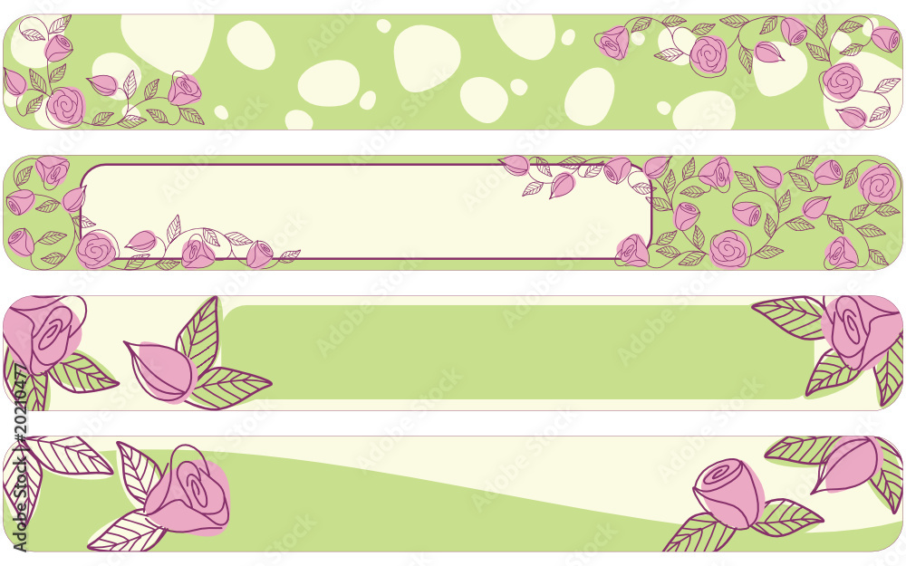 springtime hand drawn banners with roses, Full Banner format