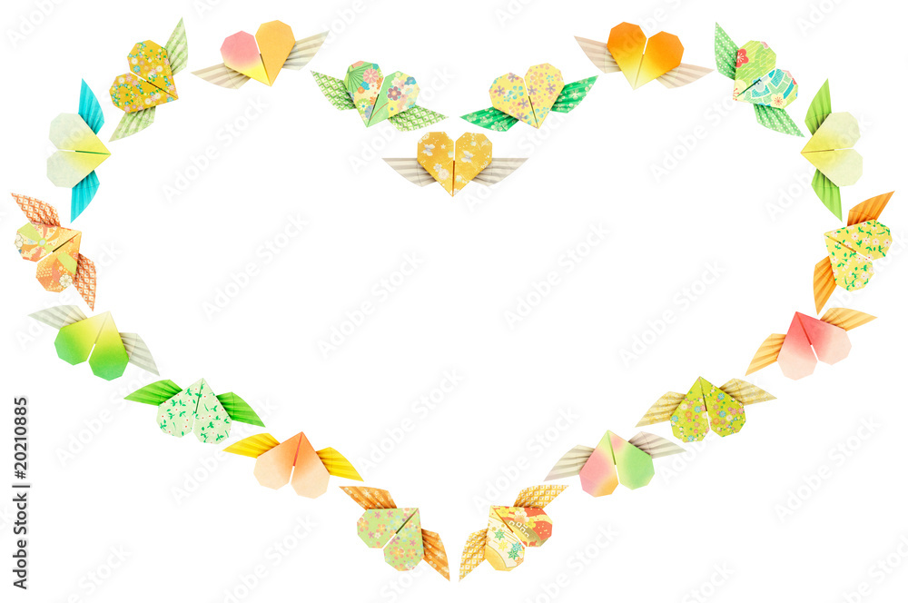 Paper folded winged-hearts arranged in a heart shape Paper folded winged-hearts arranged in a heart shape