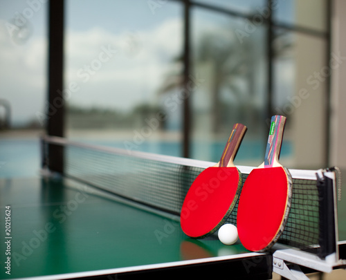 Table tennis rackets and ball photo