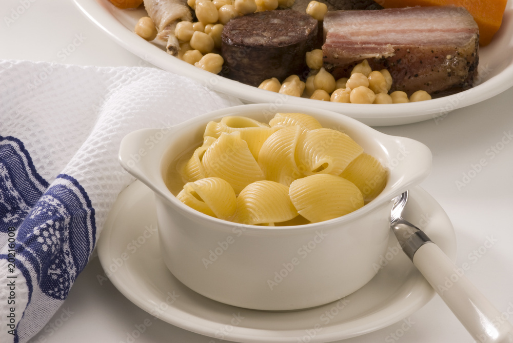 Spanish cuisine. Soup with meat of the pot. Spanish cuisine. Soup with meat of the pot.