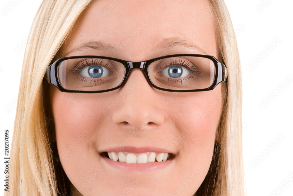 Blond teenager with glasses