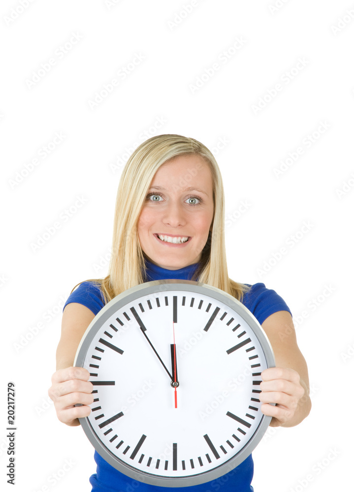 Smiling teenager with clock Smiling teenager with clock