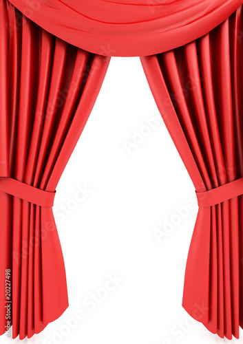 Red theater curtain isolated on white