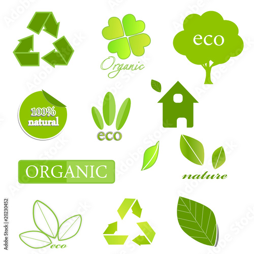 Vector set of ecological icons and design elements on white