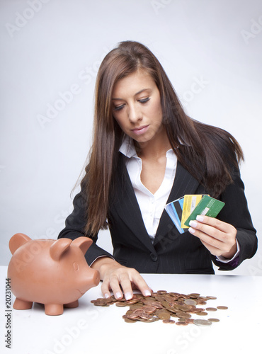 businesswoman counting her sawings photo