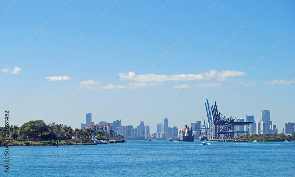 Fisher Island-Port of Miami-and Miami Skyline