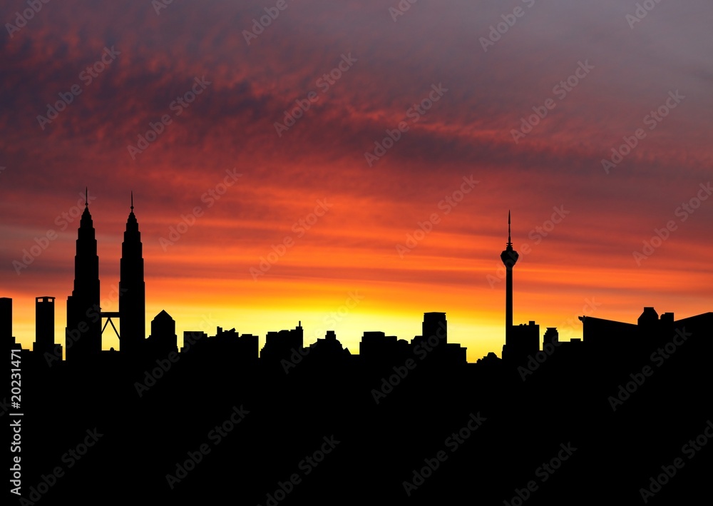 Kuala Lumpur skyline at sunset with beautiful sky