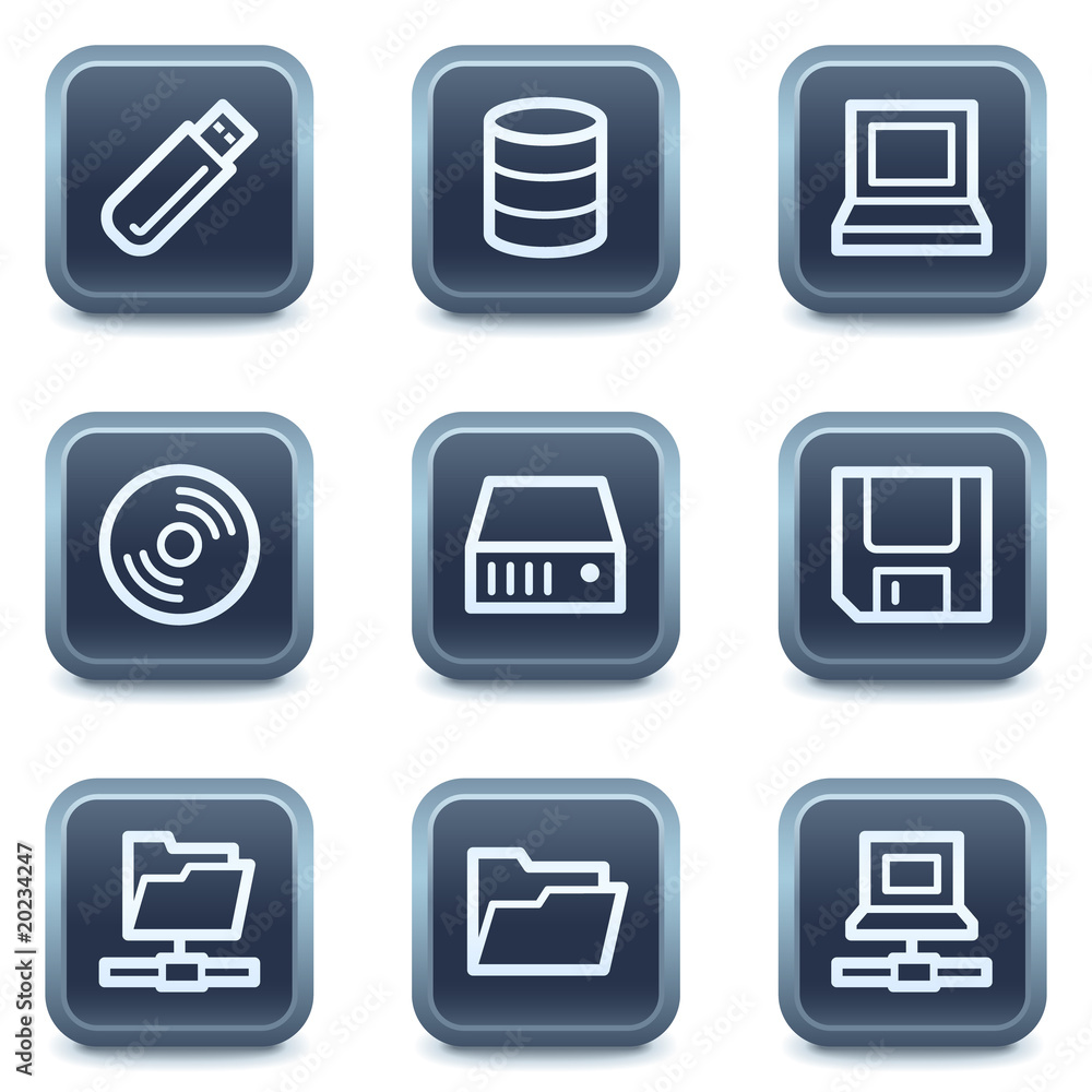 Drives and storage web icons, mineral square buttons series
