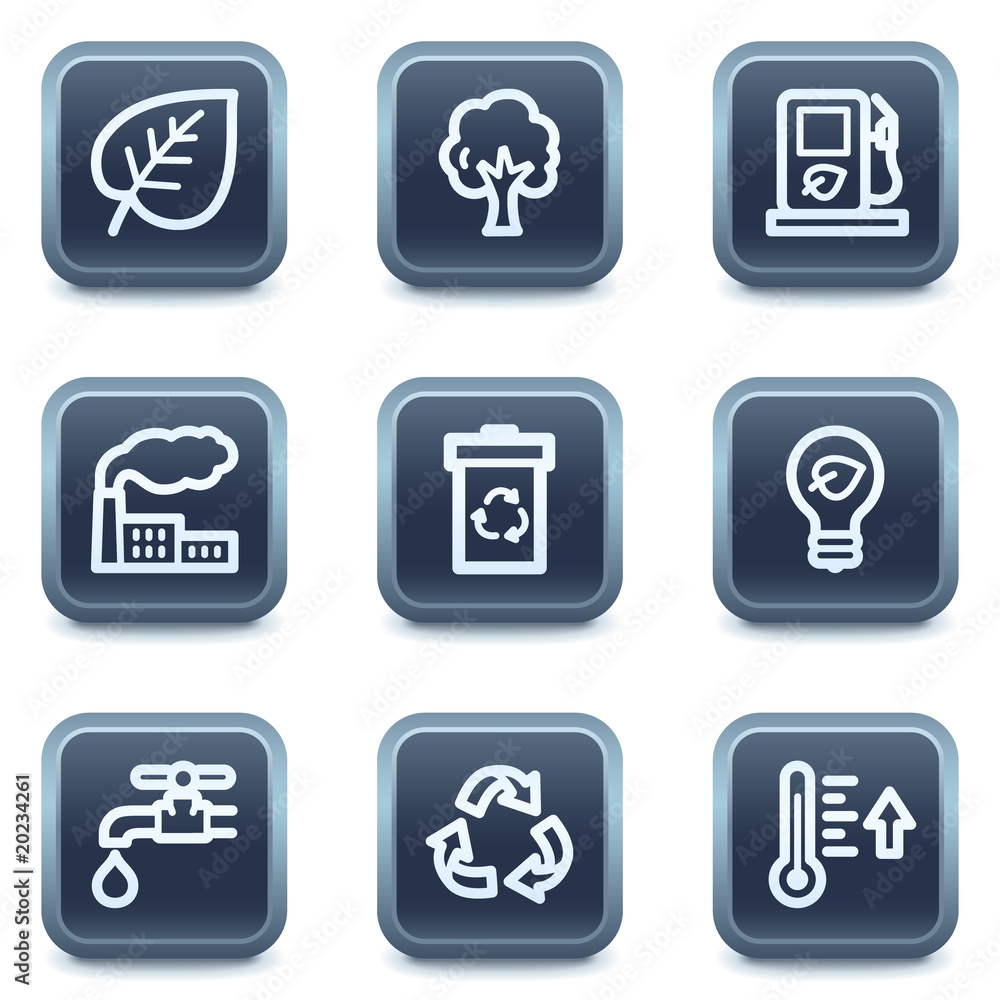 Ecology web icons set 1, mineral square buttons series Ecology web icons set 1, mineral square buttons series