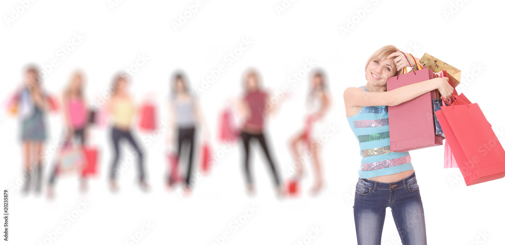 Group of shopping girls
