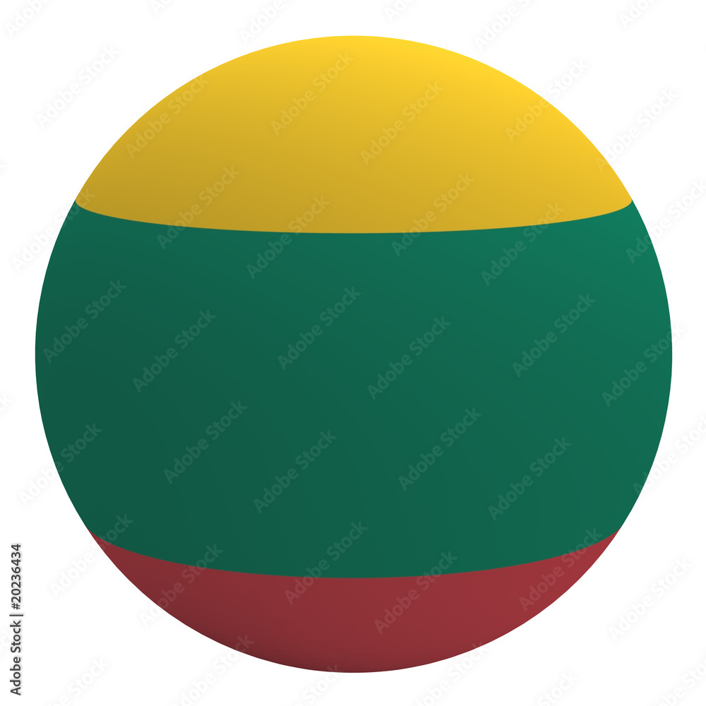 Fototapeta premium Lithuania flag on the ball isolated on white.