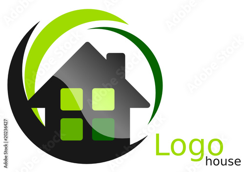 Real estate logo, green house vector logo