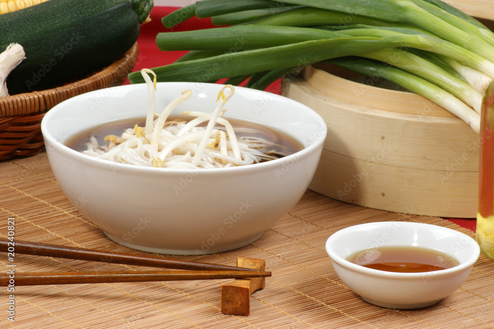 japanese style noodle soup with bean sprouts japanese style noodle soup with bean sprouts