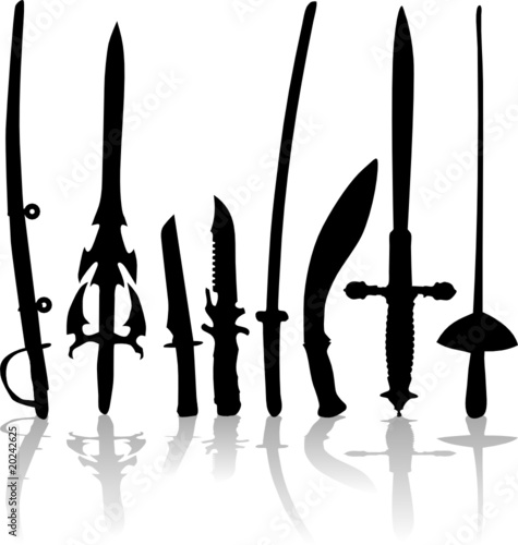 collection of swords, sabers and knives